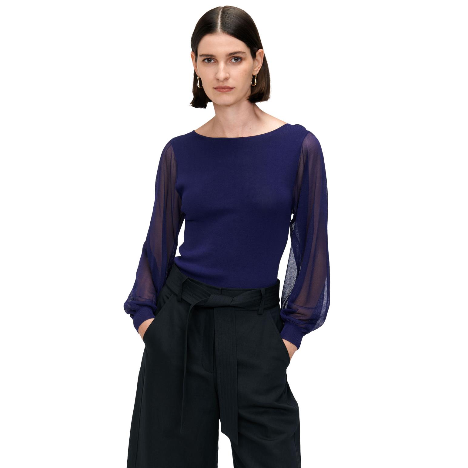 Veronika Maine Sheer Blouson Sleeve Knit